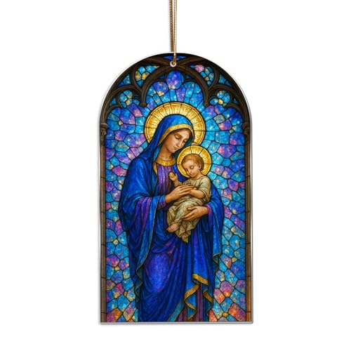 Stained Glass Nativity Ornament – Holy Family Christmas Ornament 2025, Flat Acrylic Sun Catcher, Religious Christian Tree Decoration, Catholic Gift for Mom Dad Family