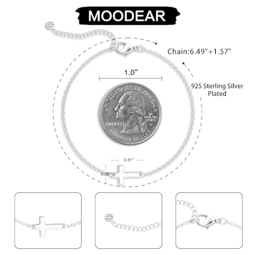 Moodear Cross Bracelet for Women, Dainty Sterling Silver/Gold Plated Gift - color: Silver Cross Bracelet