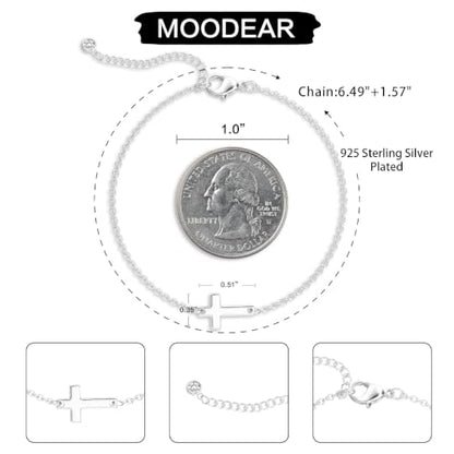 Moodear Cross Bracelet for Women, Dainty Sterling Silver/Gold Plated Gift - color: Silver Cross Bracelet