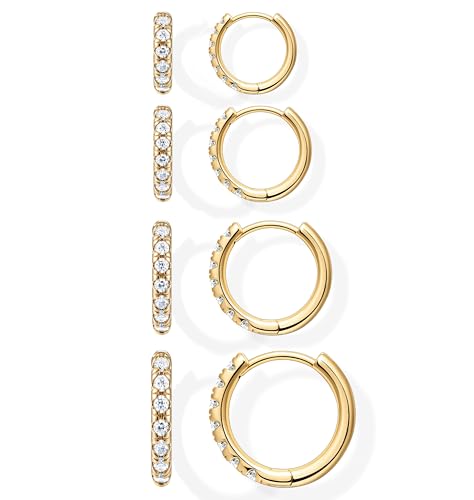 Small Gold Huggie Hoop Earrings Set for Women Men Hypoallergenic 14K Plated Stack Cartilage Earrings, Sterling Silver Multiple Piercing Lightweight Mini Thin Cute Dainty Trendy Jewelry Gifts for Women - color: Gold-CZ-6,8,10,12mm