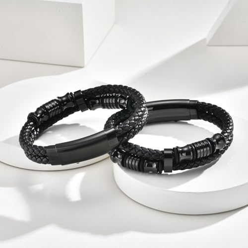 Men's Cross Bracelet Handsome Inspirational Quote Bible Verse Engraved Black Braided Leather Bracelets for Men Religious Jewelry Christmas Baptism Confirmation Christian Gifts for Son Husband Man - style: 02: Personalized text