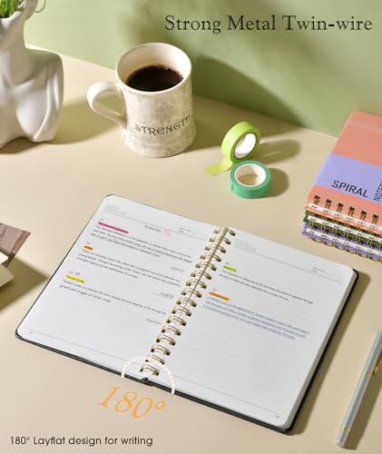 Lined Spiral Journal Notebook, A5 Hardcover Spiral Journals for Women Men, 150 Numbered Pages Spiral Bound Notebook, 100 GSM College Ruled Notebooks for Writing Note Taking Working 5.75" x 8.38" Black - color: Black