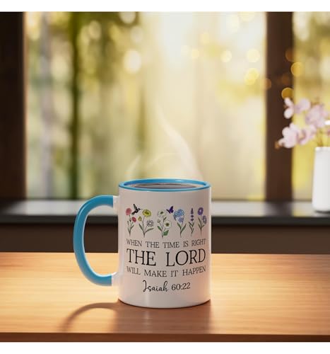 When the Time Right The Lord Will Make Happen Isaiah 60:22 Ceramic Mug, Blue/White, 11oz - color: Blue/White, size: 11 Ounces