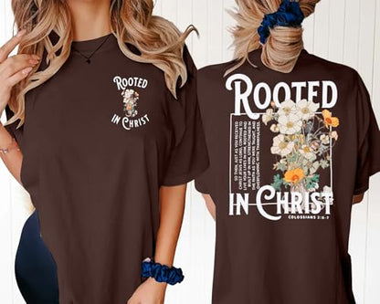 Rooted in Christ Shirt Christian Shirts for Women Jesus Oversized Tshirt - color: Brown, size: Large