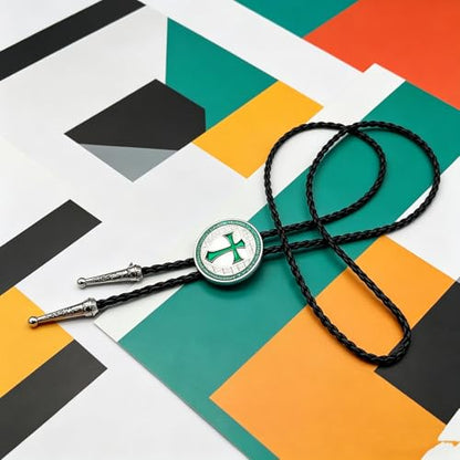 Fashionable Cross Bolo Tie Multi-Color Cross Shield Necktie - color: Green
