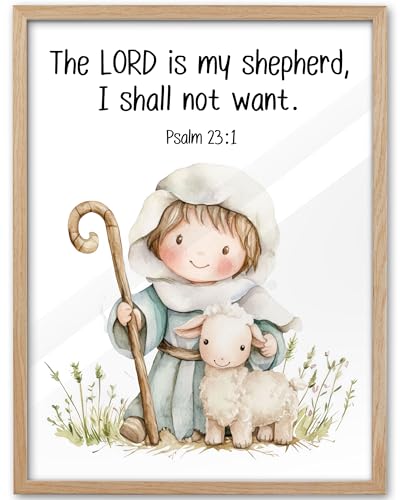 KensTro 12x16 Oak Framed Psalm 23:1 Scripture Wall Art - color: God's Provision-Framed, size: 16"L x 12"W