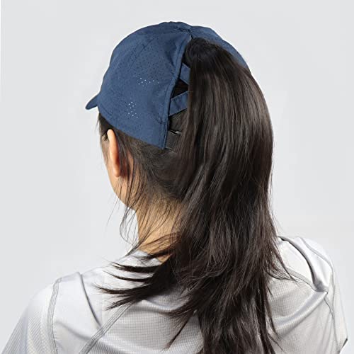 Women Criss Cross Ponytail Baseball Cap - color: Navy