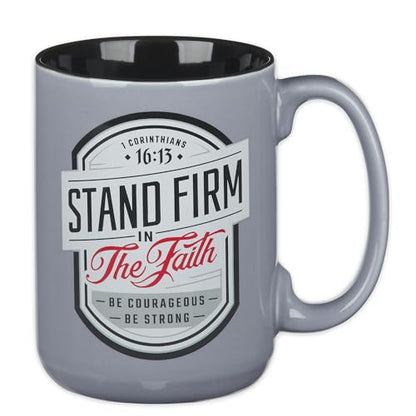 Christian Art Gifts Large Ceramic Inspirational Scripture Coffee & Tea Mug for Men & Women: Stand Firm Encouraging Bible Verse, Microwave & Dishwasher Safe Non-toxic Hot/Cold Cup, Gray & Black, 14 oz. - color: Gray/Stand Firm