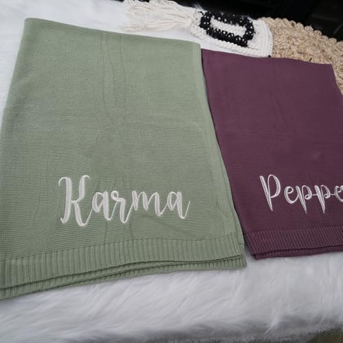 IZI POD Personalized Knit Baby Blanket, Embroidered Name Nursery Blanket, Cotton Knit Stroller Blankets, Gift for Baby, Birthday - Style 4 - color: Custom 1