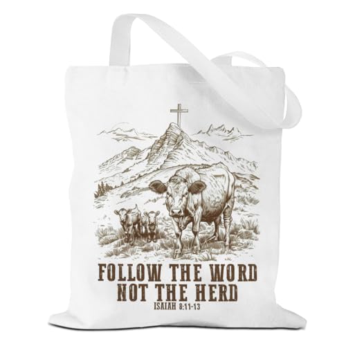 VICBOU Bible Verse Canvas Tote Bag Religious Christian Gifts for Women Men Faith Canvas Tote Reusable Grocery Bag - color: Theherd01
