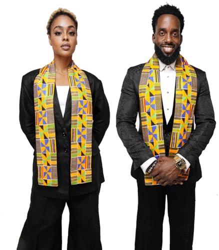 Dupsie's Kente African Print Stole – Made in Africa Black History Month Sash for Church, Choir, School & Cultural Events - color: Blue