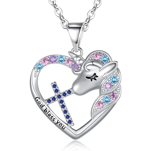 Easter Confirmation First Communion Baptism Gifts for Girls,Cross Birthstone Unicorn Necklaces for Daughter Granddaughter Niece Sister Christian Religious Gifts 16+3 Inches - color: 09.September