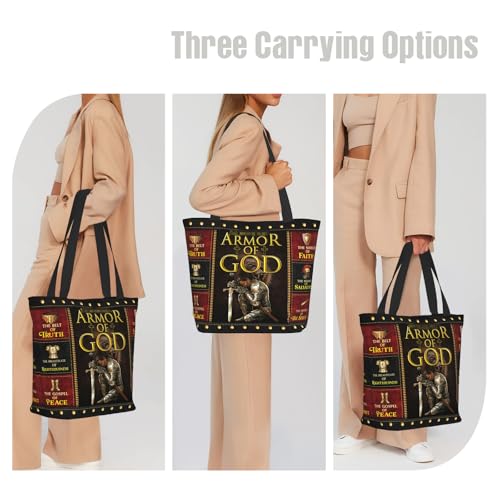Bible Tote Bags for Women Christian Tote Bag Church Shoulder Bag Inspirational Bags With Zipper Christian Gift - color: Armor of God