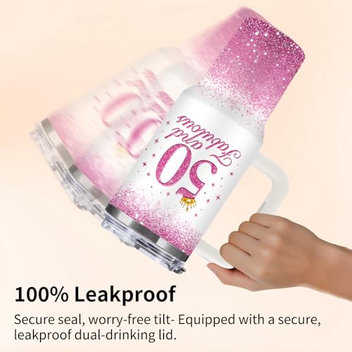 50th Birthday Gifts for Women Her, 1976 50th Birthday Tumbler 40 oz with Handle and Straw, 50 Year Old Gift for Women Mom Wife Sister Friend - Fifty and Fabulous Tumblers - color: Fifty1