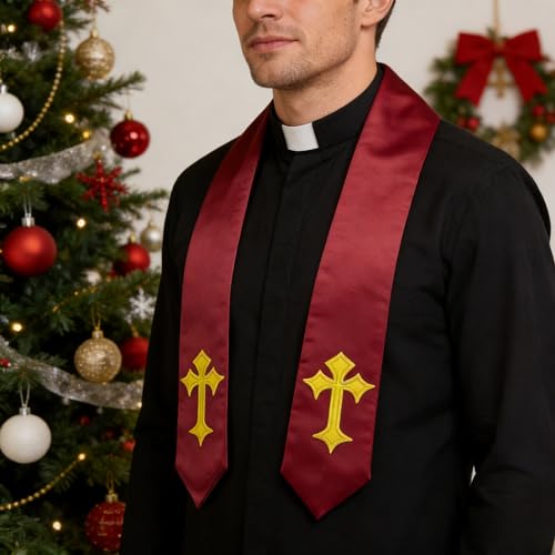 Choir Stole with Cross Embroidery for Church, Ideal for Costume,72" - color: Maroon