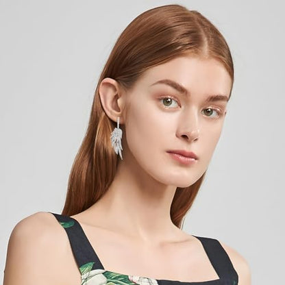 Crystal Cubic Zirconia Angel Wings Dangle Drop Earrings for Women Silver Rhinestone Guardian Angle Dangling statement Earrings gifts for Wife Mom Her - color: Silver