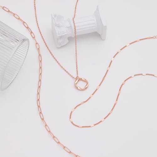 Poxtex Layered Gold Necklaces for Women, Stackable Dainty 14K Gold Silver Plated Trendy Simple Heart Diamond Cross Bow Circle Pendant Paperclip Choker Dot Chain Necklace,Jewelry Set Gifts for Women - color: Rose Gold, style: Circle1