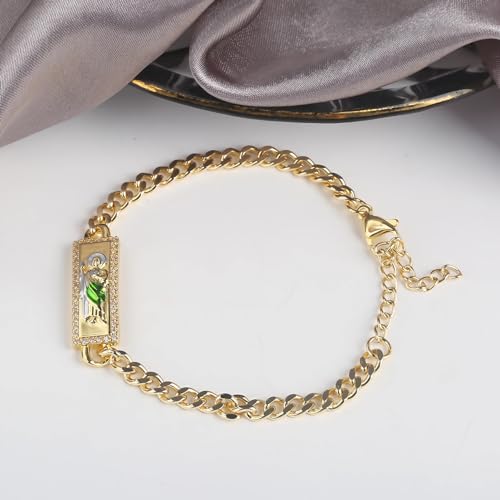 14K Yellow Gold Christian San Judas Bracelet For Women Men - Religious St Jude Bracelet, San Judas Tadeo Bracelet, Pulseras De San Judas Tadeo, Saint Jude Bracelets - color: Horizontal San Jude Bracelet 1