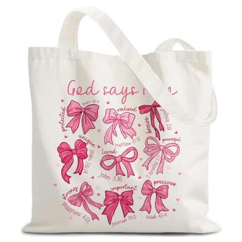 God Says You are Christian Canvas Tote Bags for Women, Inspirational Christian Gifts for Women - color: God Says I Am