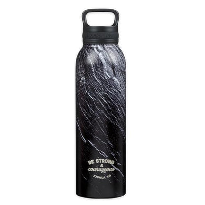 Christian Art Gifts Stainless Steel Double Wall Vacuum Insulated Water Bottle for Men & Women: Strong & Courageous - Joshua 1:9 Inspirational Verse w/Carry Handle Lid, Black/Granite/Slate, 24 oz. - color: Black Marble/Swirl - Strong & Courageous