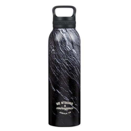 Christian Art Gifts Stainless Steel Strong & Courageous Insulated Water Bottle - color: Black Marble/Swirl - Strong & Courageous