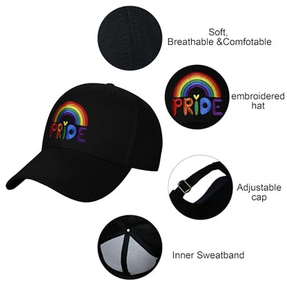 Embroidered Baseball Cap for Women Men Adjustable Baseball Hat Black Baseball Cap Trucker Hat - color: Rainbow Gay Pride Flag