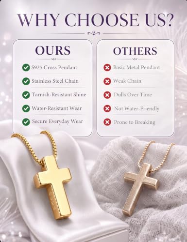 Subiceto Cross Necklace for Women,Small Sterling Silver Cross Pendant - color: Gold-Standard Cross
