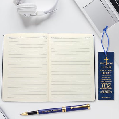 SAIWEILAI ONLINE 3 Pieces Christian Gifts for Men Christmas Gifts for Dad Bible Verse Inspirational Notebook Bible Verse Ballpoint Pen Trust in The Lord Bookmark for Men Office School Study Supplie
