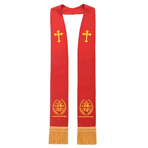 BLESSUME Church Clergy Pastor Cross Embroidered Stole - color: Red 1