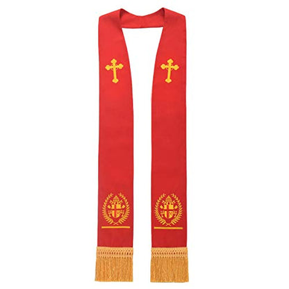BLESSUME Church Clergy Pastor Cross Embroidered Stole - color: Red 1