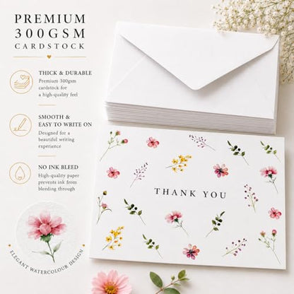 GardenCity Beautiful Floral Thank You Cards with Envelopes, 4” x 6”, 30 Pack, Wildflower Blank Thank You Cards - Perfect for Bridal Shower, Baby Shower, Weddings & All Occasions - color: Wildflower