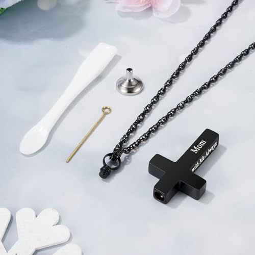 Cremation Cross Necklace for Ashes Stainless Steel Cross Urn Pendant Ashes Holder Memorial Jewelry-With Me Always - style: Mom