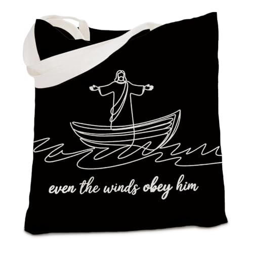kunlisa Christian Tote Bag for Women, Christian Gifts for Women Faith Canvas Tote Bag - color: Even the Winds Obey Him