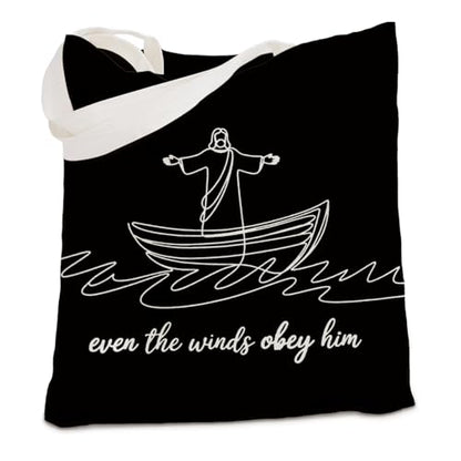 kunlisa Christian Tote Bag for Women, Christian Gifts for Women Faith Canvas Tote Bag - color: Even the Winds Obey Him