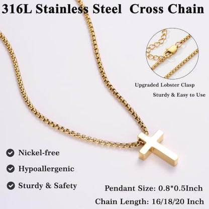 Stainless Steel Cross Necklace for Teen Boys Kids Gifts 16-20 Inch - color: Gold, size: 20Inch