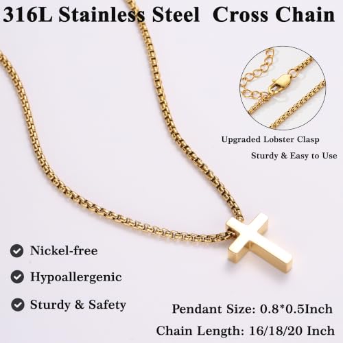 Stainless Steel Cross Necklace for Teen Boys Kids Gifts 16-20 Inch - color: Gold, size: 20Inch