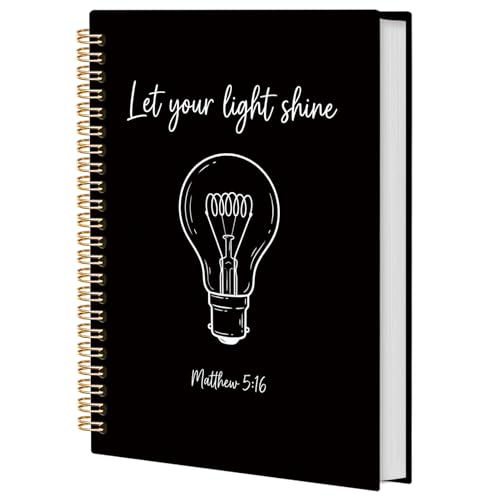 BNHJKFQZ Motivational Christian Spiral Journal Notebook for Women Men, Let Your Light Shine Matthew 5:16 Bible Verse Hardcover Notebook for Work Note Taking, Religious Prayer Journals for Writing - color: Bible-bulb