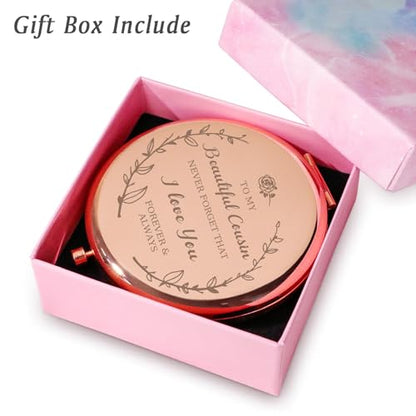 Personalized Gifts for Cousin, Custom Cousin Gifts for Birthday, Engraved Compact Mirror, Mothers Day Basket Stuffers - color: Cousin - I Love You