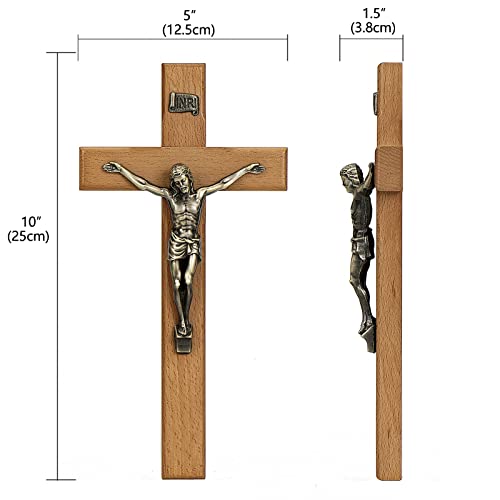 ARCHOBAN Crucifix Wall Cross Catholic, 10" Wooden Cross for Wall Decor - size: 10"L x 5"W