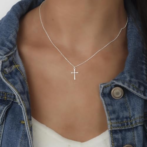 Anika Bella Cross Necklace for Women, Dainty Minimalist Pendant Cross Necklaces - color: Silver