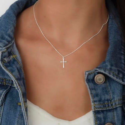 Anika Bella Cross Necklace for Women, Dainty Minimalist Pendant Cross Necklaces - color: Silver