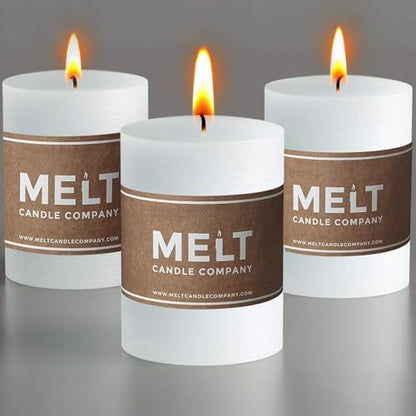 Melt Candle White Pillar Candles, Unscented, 3 Pack, 3 x 4 Inch - color: White, size: 3"x4" Pillar (3 pack)