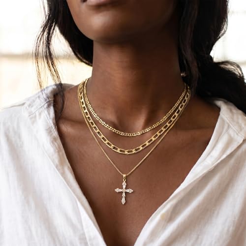 Cross Necklace for Women Girls, 14K Gold Plated Dainty Pendant Necklaces Set, Cute Trendy Faith Christian Religious Everyday Jewelry Gifts Aesthetic Accessories Non Tarnish - color: CZ Cross