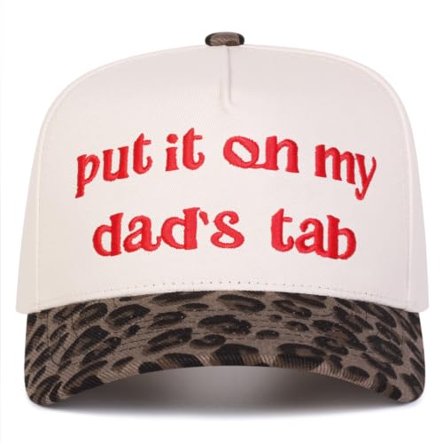 Trendy Embroidered Baseball Cap for Men & Women, Adjustable Snapback Hat for Casual Wear - color: Put It on My Dads Tab-leopard Red