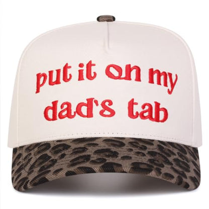 Trendy Embroidered Baseball Cap for Men & Women, Adjustable Snapback Hat for Casual Wear - color: Put It on My Dads Tab-leopard Red