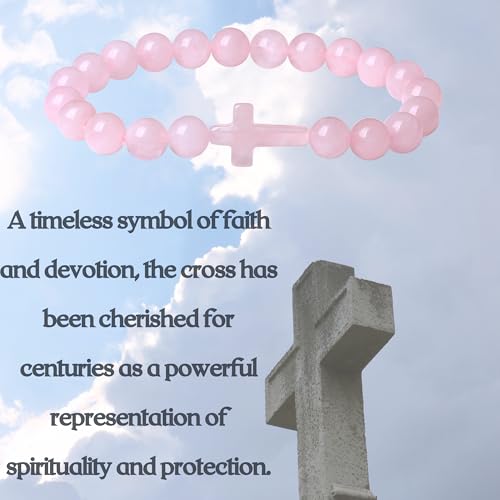 XIANNVXI Crystal Bracelet for Women Men 8 mm Natural Stone Beaded Bracelets Cat Bracelets Cross Bracelets Heart Bracelelt Jewelry for Women Birthday Gifts Stretch Bracelet - color: Pink - Rose Quartz