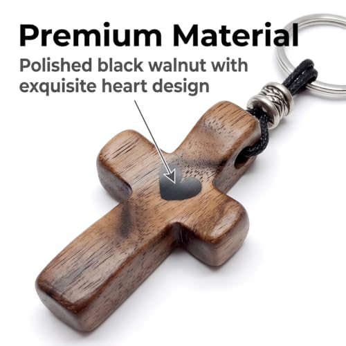 Wooden Cross Keychain Cross My Heart Encouragement Gift Walnut Wood