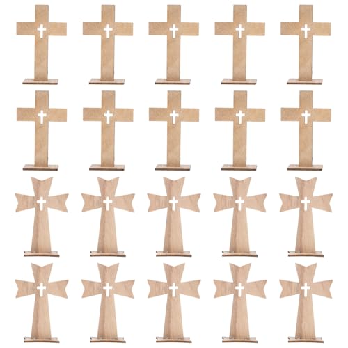 PRETYZOOM 20pcs Wooden Standing Cross Figurines, 4'' Tabletop Unpainted Cross Ornaments for Craft, First Communion Centerpiece, Religious Decor for Easter, Christmas - size: 11x8cm