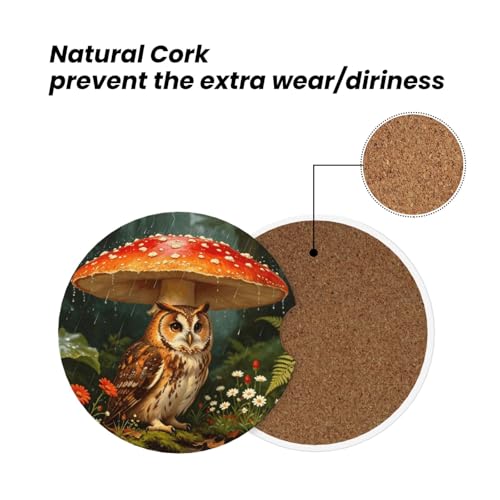 Owl Under Mushroom Car Cup Holder Coasters Absorbent Ceramic Coaster - color: Black