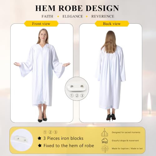 IvyRobes Baptism Robes with Weighted Hem Adults Water Baptismal Gown with Embroidered Dove for Church Officiant White - size: 51"(5'6"-5'8")